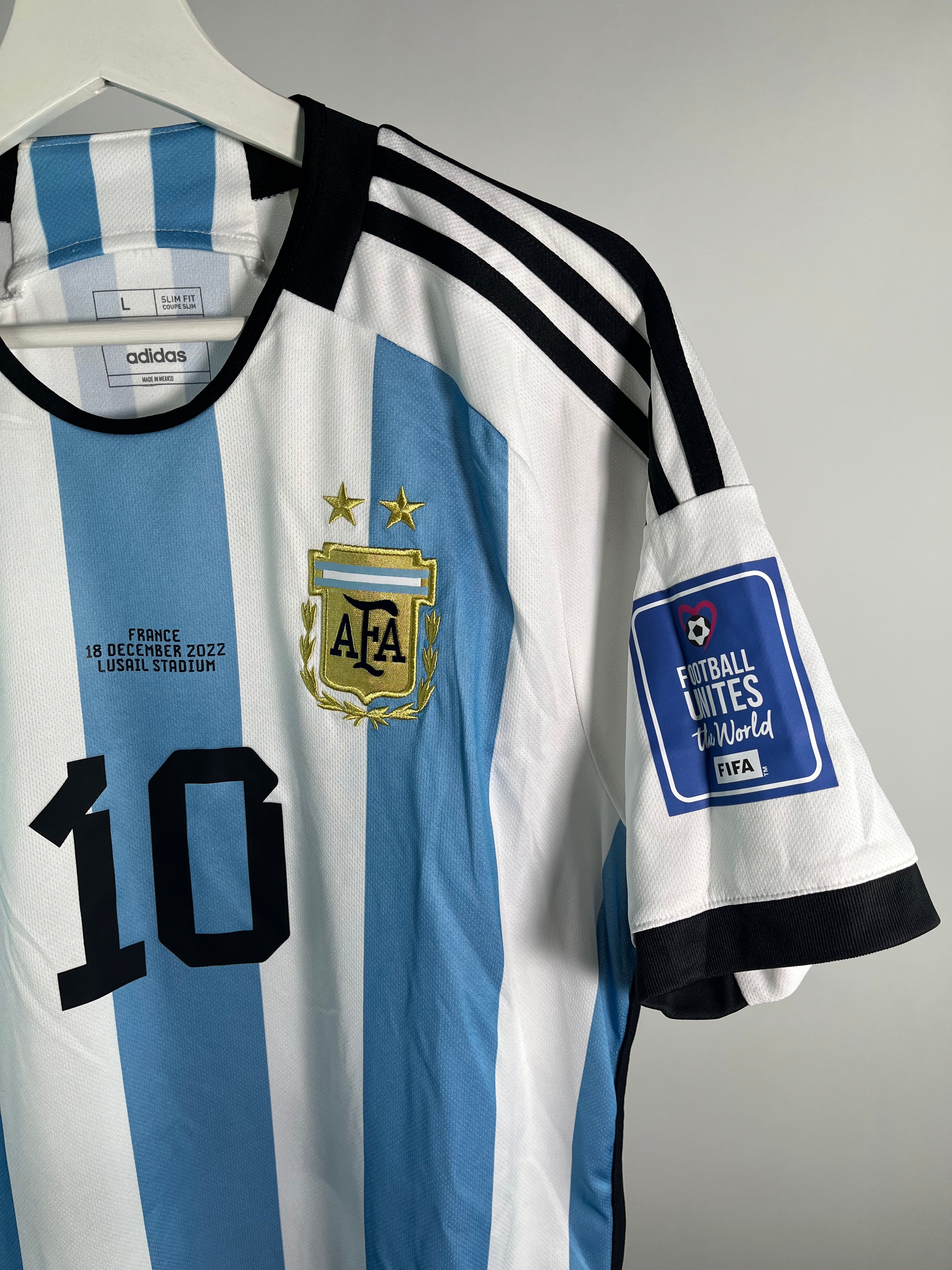 Jersey Argentina Local 2022 2024 *Match Detail Final vs Francia* Lionel Messi (L)