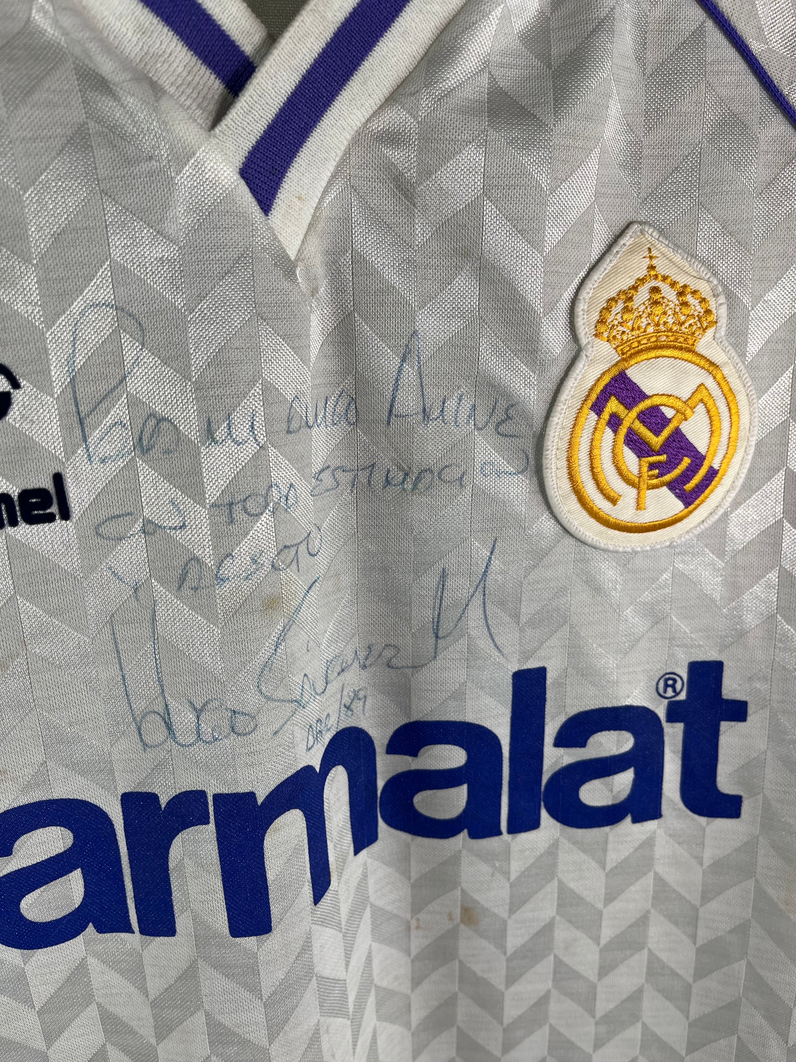 Jersey Real Madrid Local 1988 1989 Manga Larga Match Worn Autografiada Hugo Sanchez (S)