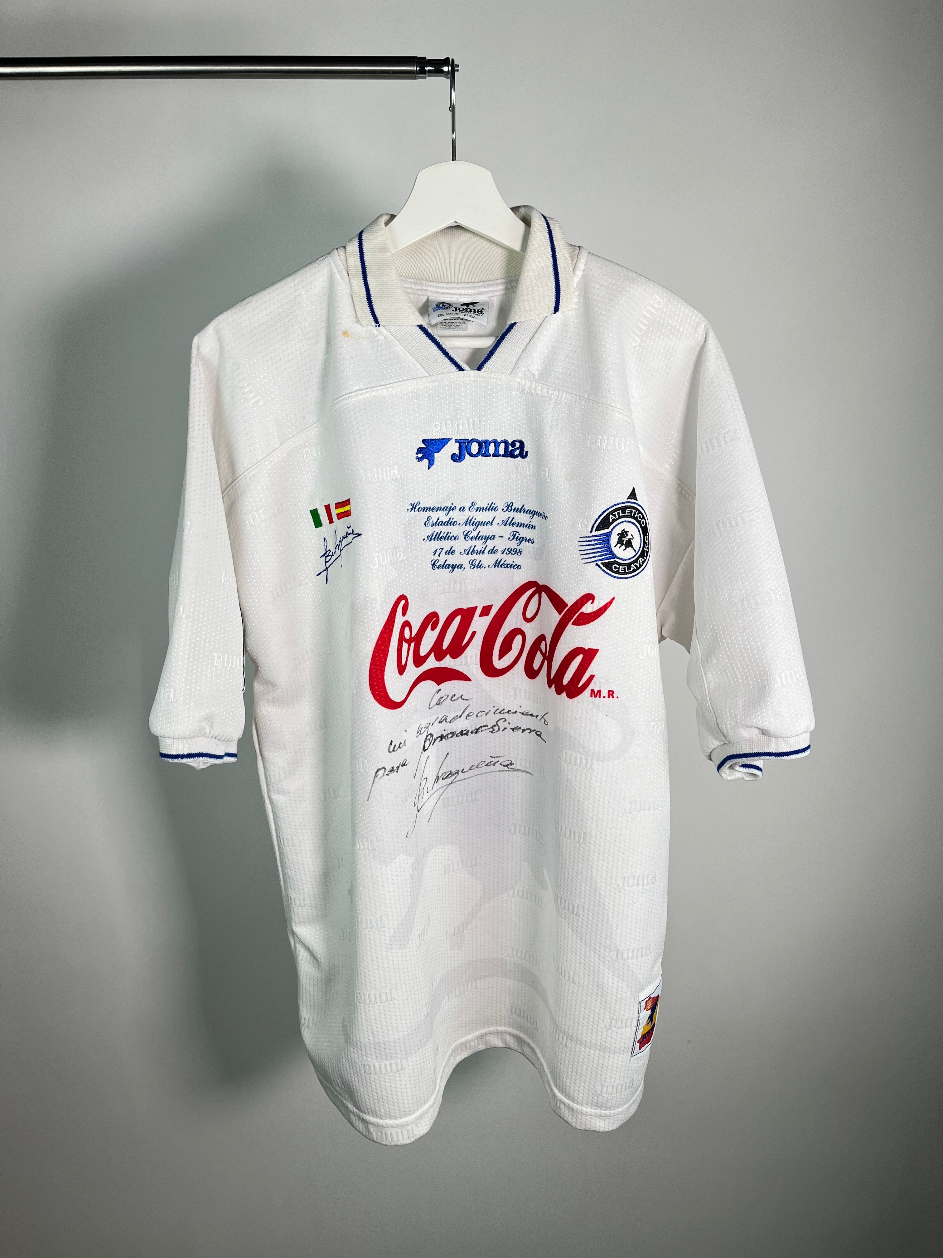Jersey Celaya Local 1998 *Match Detail Partido Homenaje vs Tigres* Utileria Autografiado Emilio Butragueño (L)