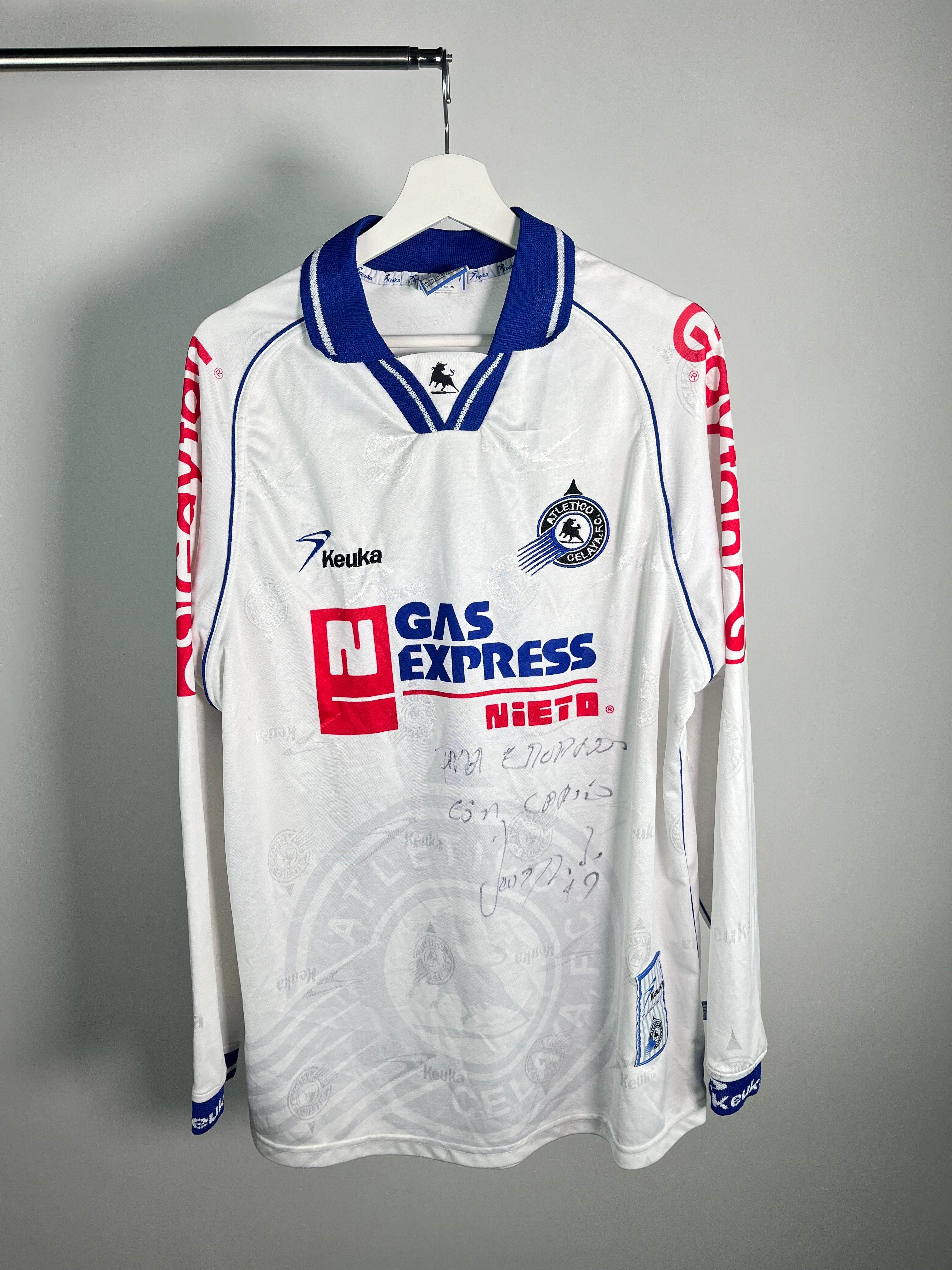 Jersey Celaya Local 2000 2001 Manga Larga Match Worn Autografiado Leonardo Moreno (L)