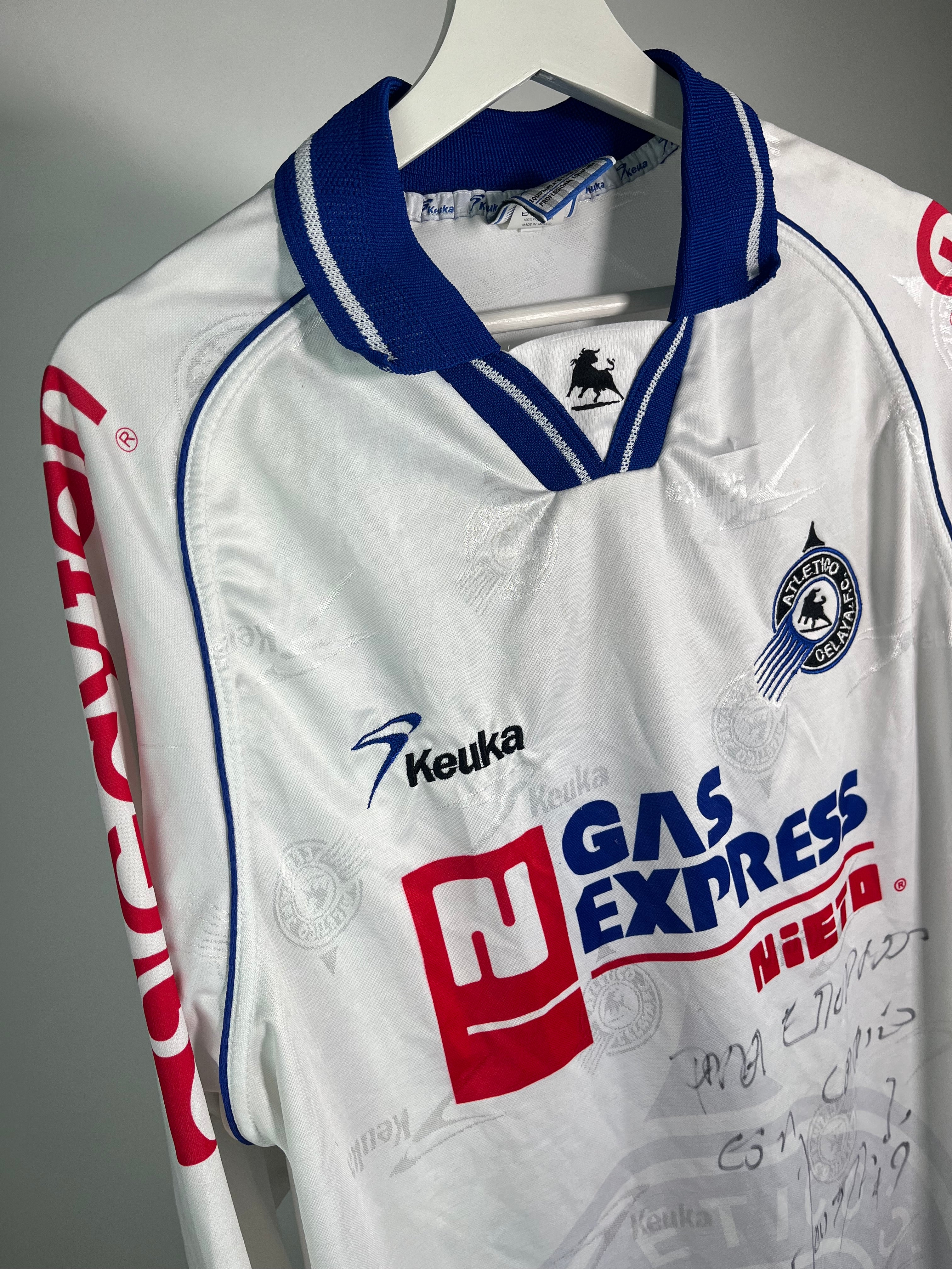 Jersey Celaya Local 2000 2001 Manga Larga Match Worn Autografiado Leonardo Moreno (L)