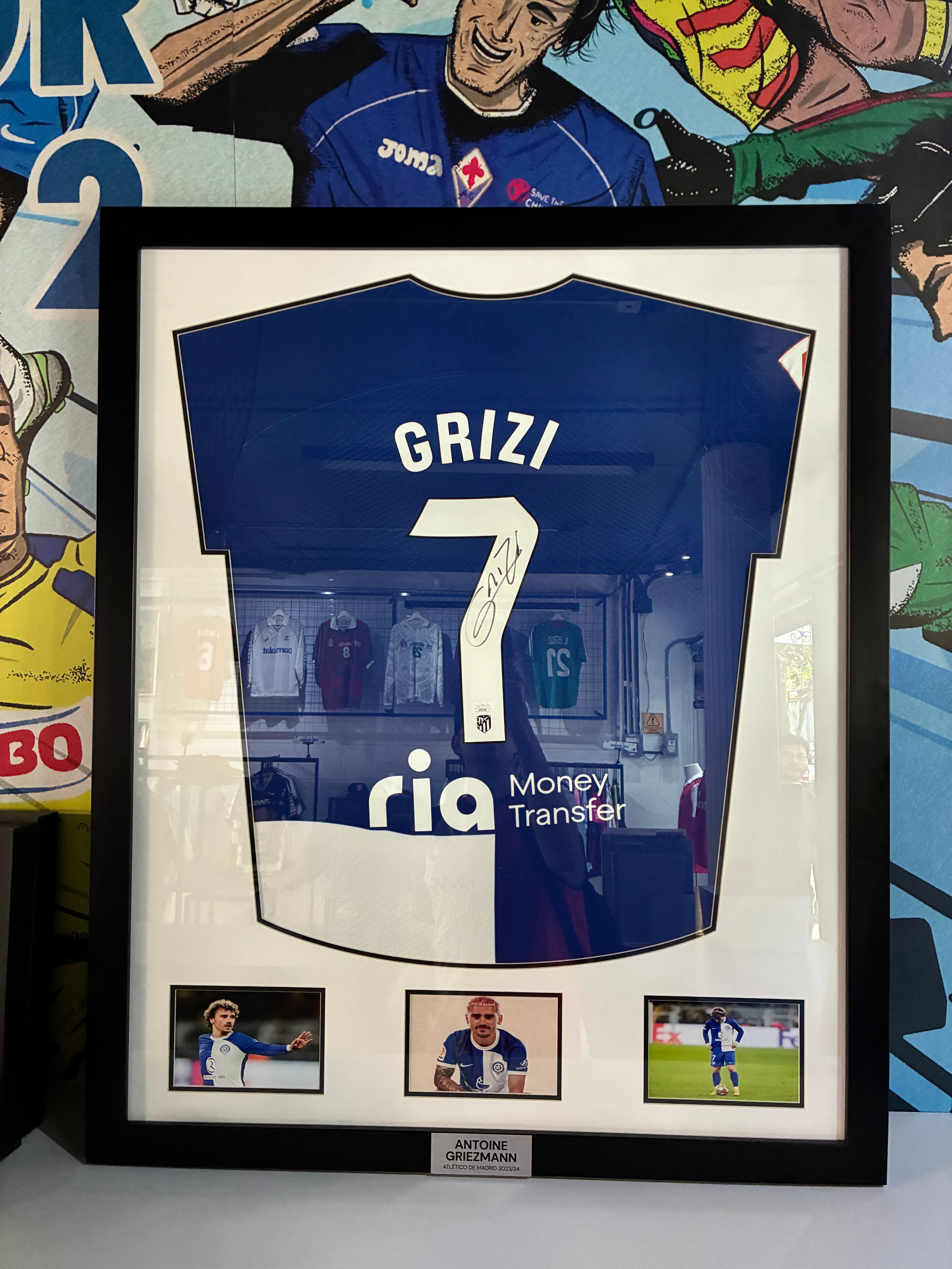 Jersey Enmarcado Atlético de Madrid Visita 2023 2024 Versión Jugador Autografiado Antoine Griezmann (M)