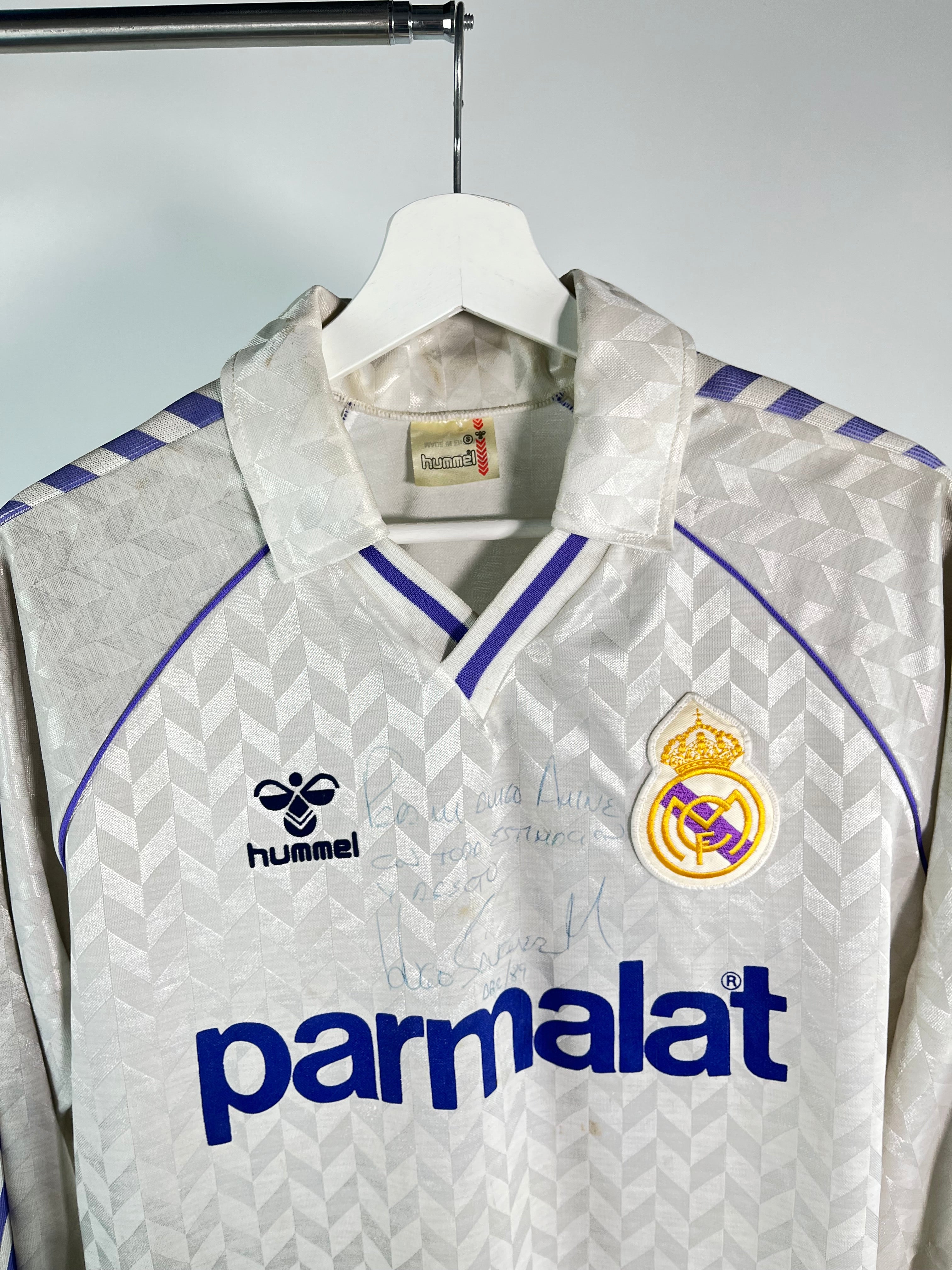 Jersey Real Madrid Local 1988 1989 Manga Larga Match Worn Autografiada Hugo Sanchez (S)