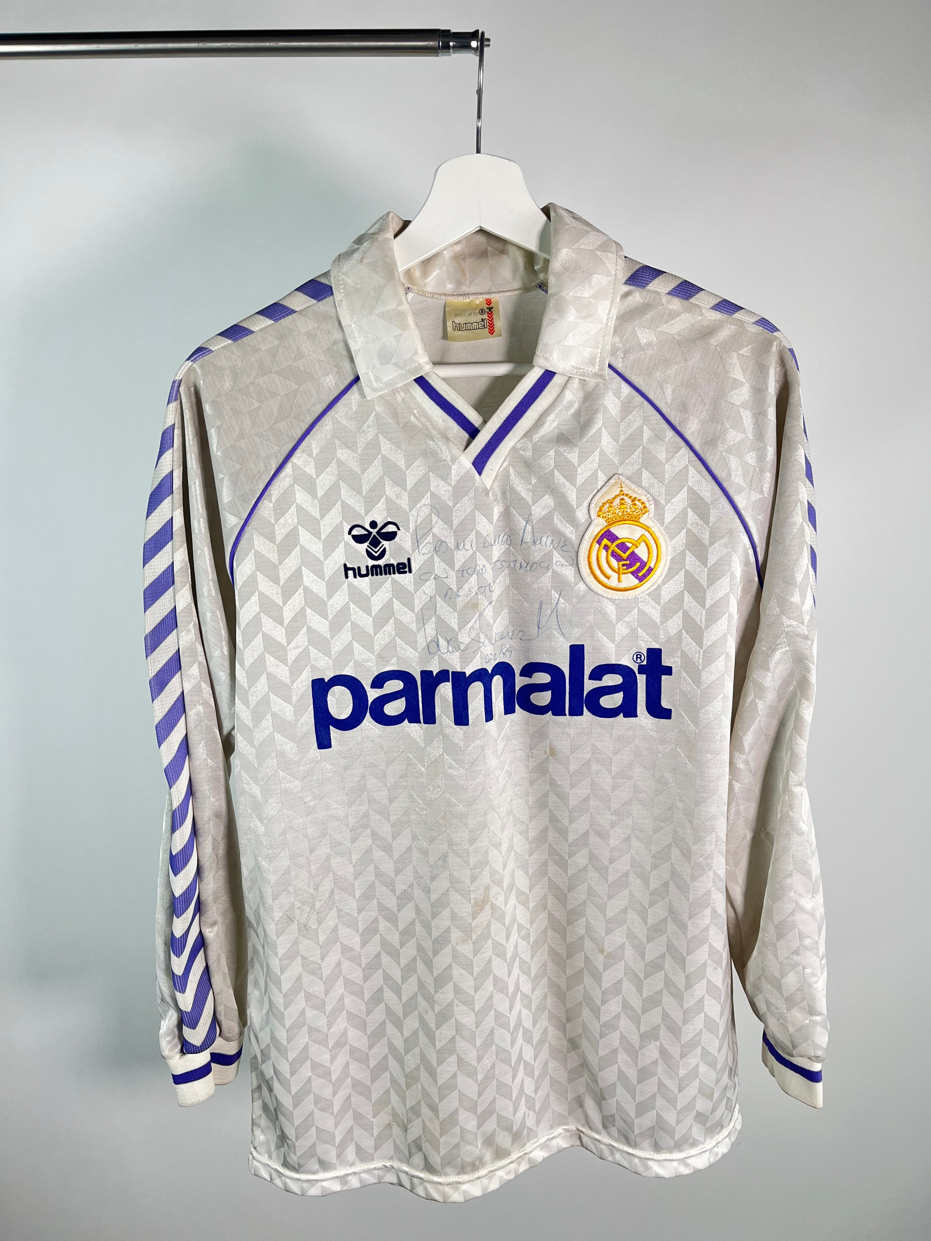 Jersey Real Madrid Local 1988 1989 Manga Larga Match Worn Autografiada Hugo Sanchez (S)