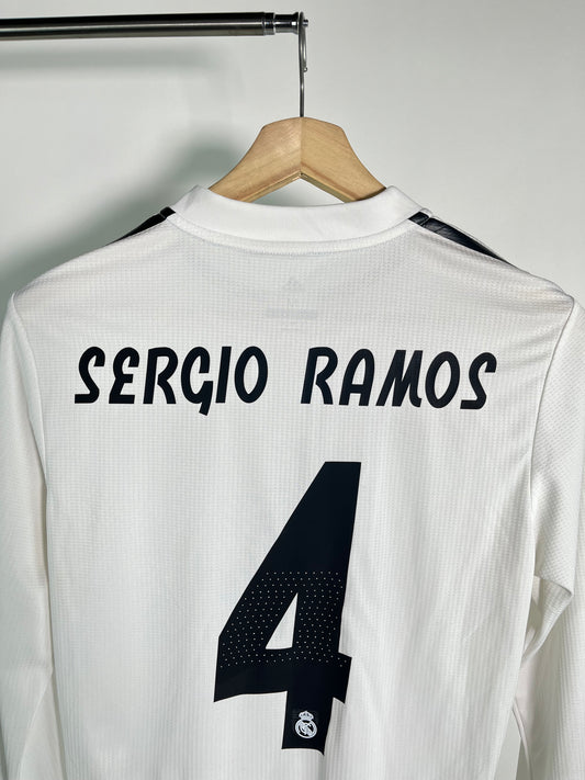 Jersey Real Madrid Local 2018 2019 Versión Jugador Manga Larga Sergio Ramos (M)