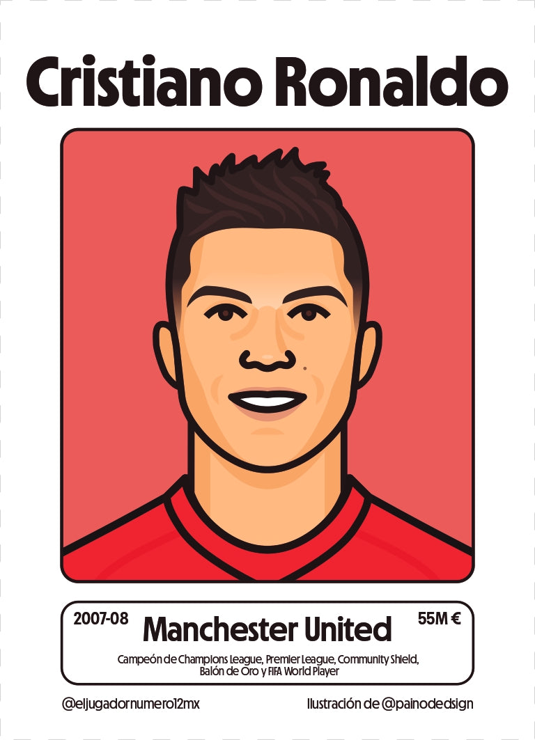 Art Print Manchester United 2007 2008 Cristiano Ronaldo