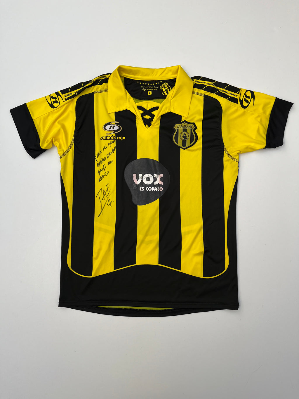 Jersey Guarani Local 2012 2013 Utilería Autografiado por Dante López (L)